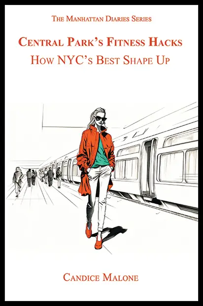 Front cover of “Central Park’s Fitness Hacks: How NYC’s Best Shape Up,”; Central Park fitness hacks featuring train.