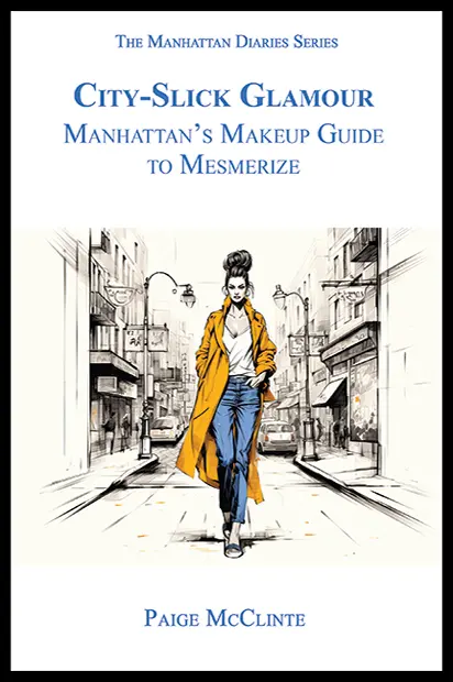 Front cover of “City-Slick Glamour,” mastering Manhattan makeup transform, showcasing elegant, chic makeup style.