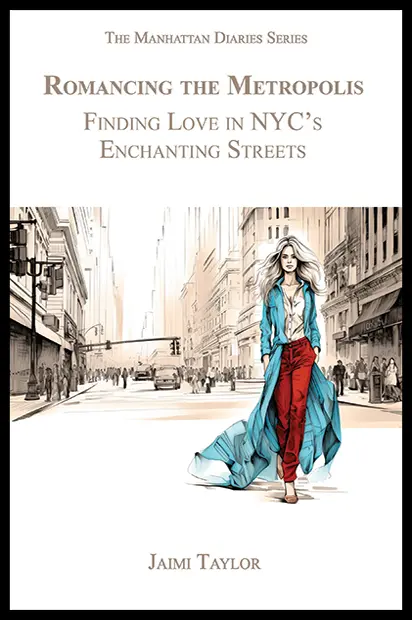 Front cover of “Romancing the Metropolis,” navigating romantic uncertainty, featuring iconic NYC landmarks.